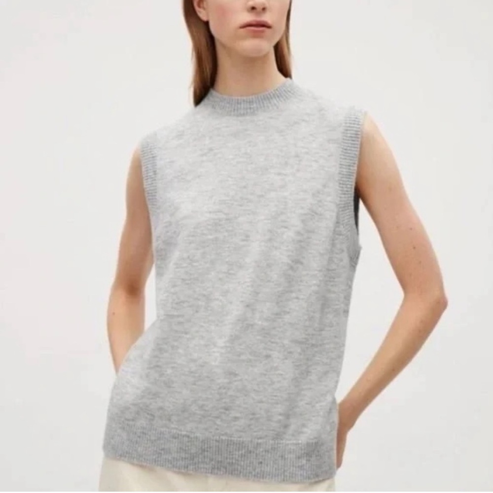 COS Wool Alpaca Blend Sweater Vest Jumper, Gray Melange, Women’s XS